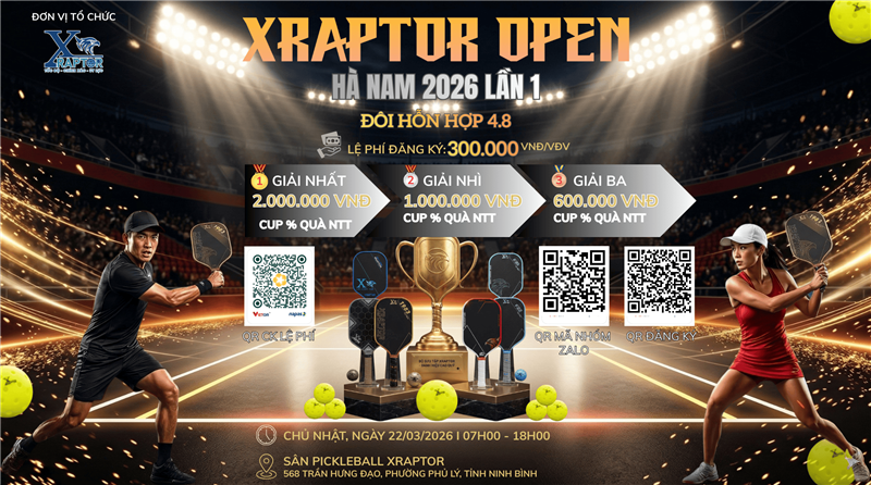 MỞ CỔNG ĐĂNG KÝ GIẢI PICKLEBALL XRAPTOR OPEN LẦN 1 (HẠNG PHONG TRÀO)